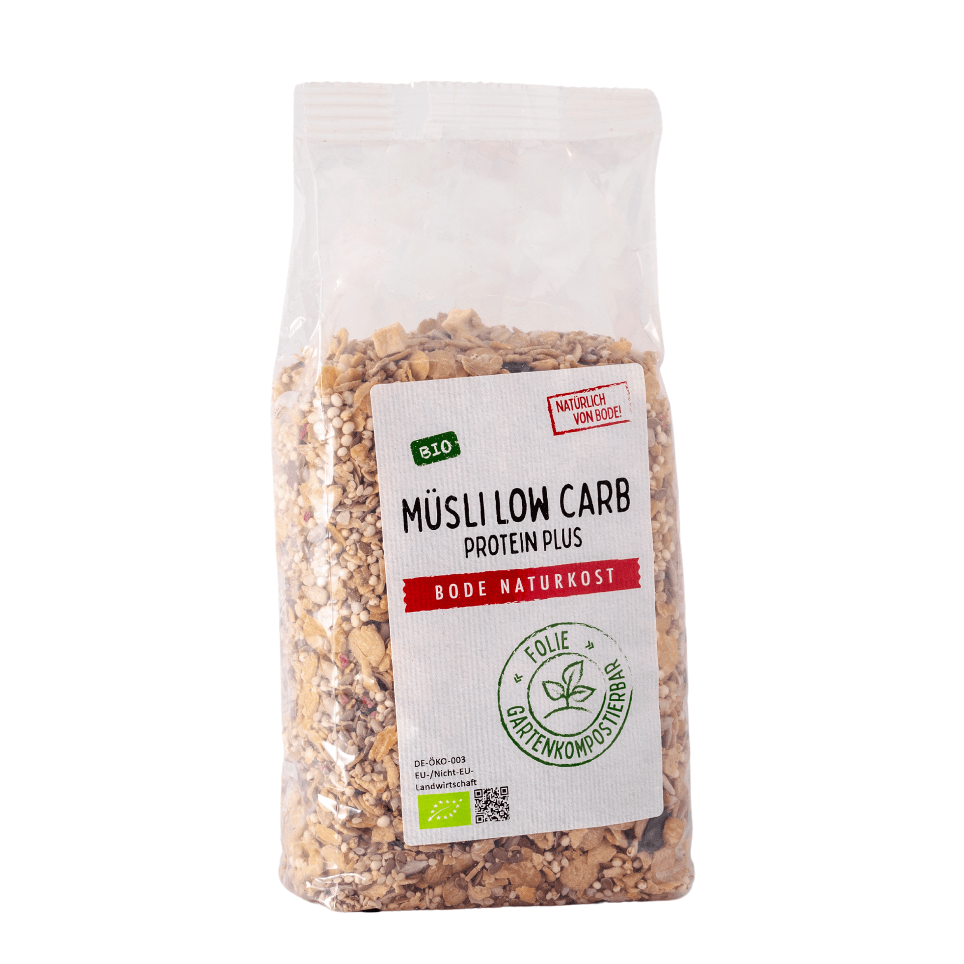 Muesli Low Carb Protein plus bio, sac compostable 6x500g