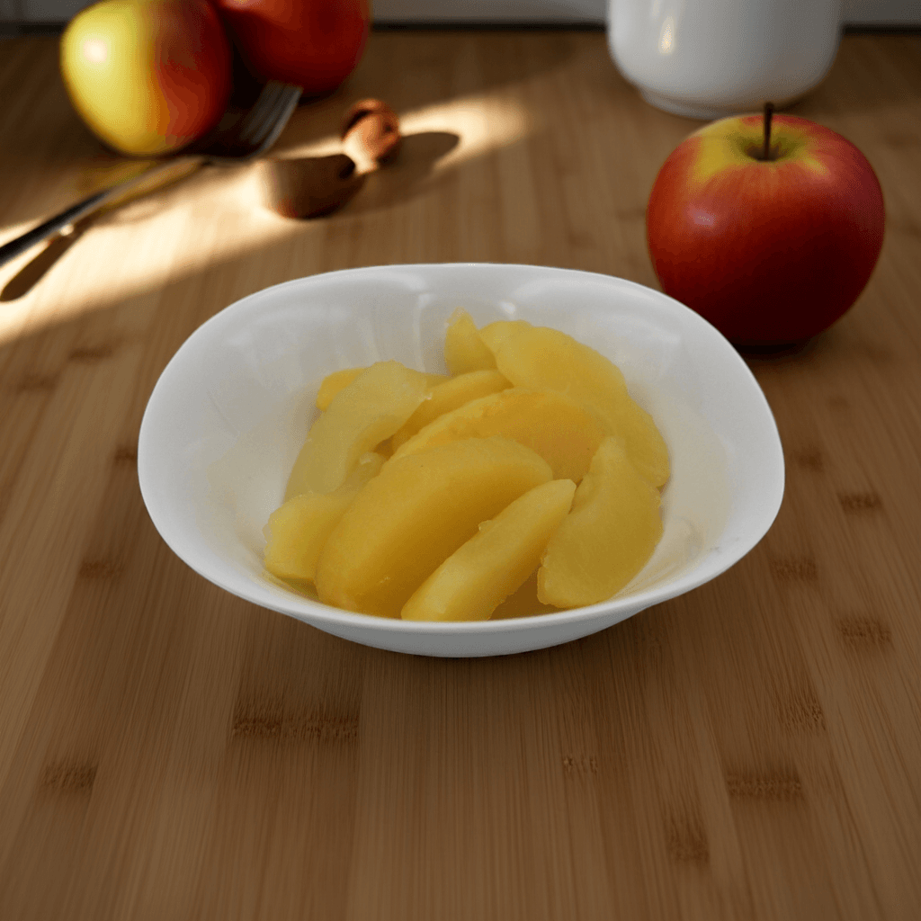 Morceaux de pommes bio cuits à la vapeur, poids net 4,6 kg, poids égoutté 4,05 kg