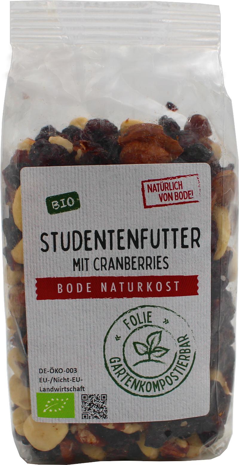 Mélange étudiant aux canneberges bio avec noix de pécan, emballage compostable 6x250g